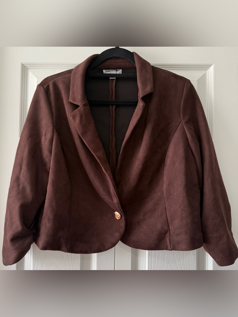 Shelby & Palmer Brown Faux Suede Cropped Blazer Jacket Large